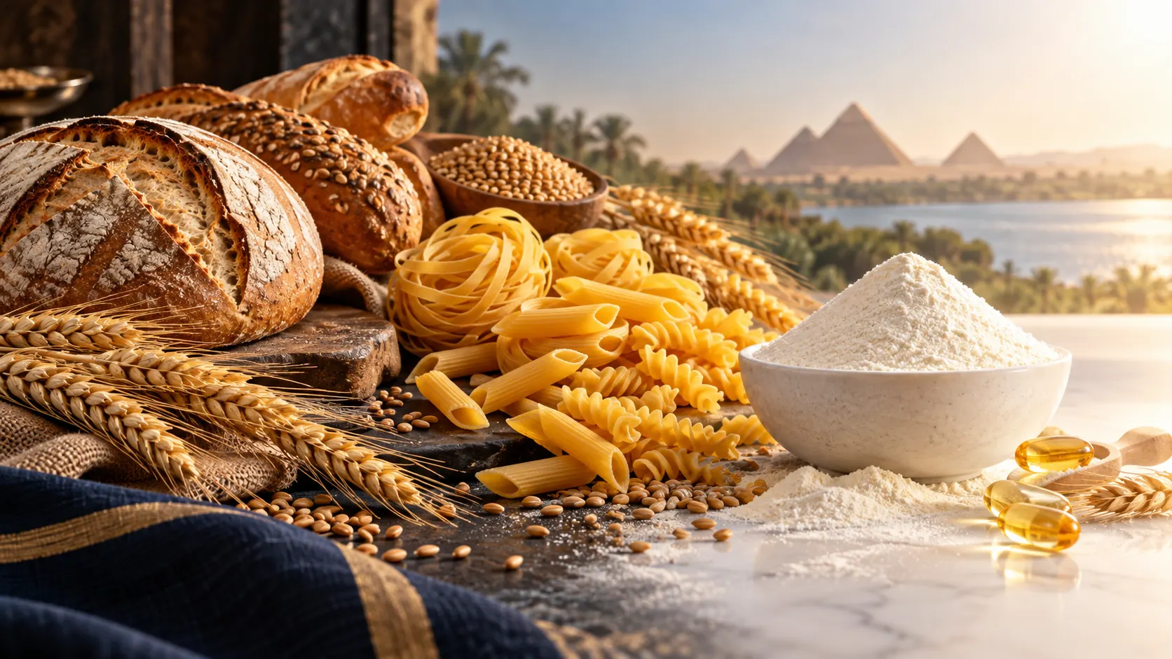 خبز ومكرونة وخامات غذائية في صورة تعبر عن حلول MSA للصناعات الغذائية